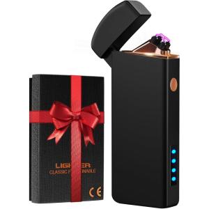 imageCoquimbo Gifts for Dad Men Him Electric Lighter Mens Dad Birthday Gifts Rechargeable Windproof Flameless Dual Arc Plasma Lighters for Household Candle Incense FireplaceBlack