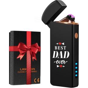 imageCoquimbo Gifts for Dad Men Him Electric Lighter Mens Dad Birthday Gifts Rechargeable Windproof Flameless Dual Arc Plasma Lighters for Household Candle Incense FireplaceBlack With Dad Text