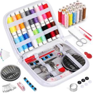 imageCoquimbo Sewing Kit for Adults Kids Beginner Traveler Portable Sewing Supplies Contains Soft Tape Measure Scissors Thimble Thread Sewing Needles Beige MWhite