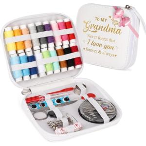 imageCoquimbo Sewing Kit for Adults Kids Beginner Traveler Portable Sewing Supplies Contains Soft Tape Measure Scissors Thimble Thread Sewing Needles Beige MWhiteGrandma