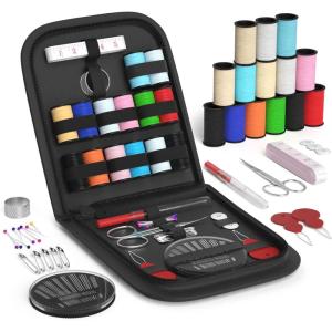 imageCoquimbo Sewing Kit for Adults Kids Beginner Traveler Portable Sewing Supplies Contains Soft Tape Measure Scissors Thimble Thread Sewing Needles Beige MBlack