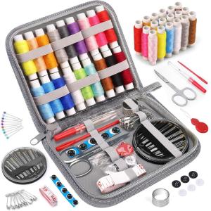 imageCoquimbo Sewing Kit for Adults Kids Beginner Traveler Portable Sewing Supplies Contains Soft Tape Measure Scissors Thimble Thread Sewing Needles Beige MGray