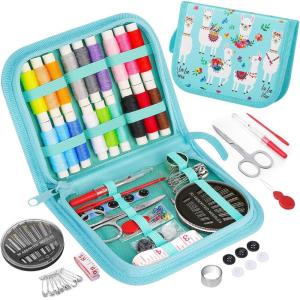 imageCoquimbo Sewing Kit for Adults Kids Beginner Traveler Portable Sewing Supplies Contains Soft Tape Measure Scissors Thimble Thread Sewing Needles Beige MBlue